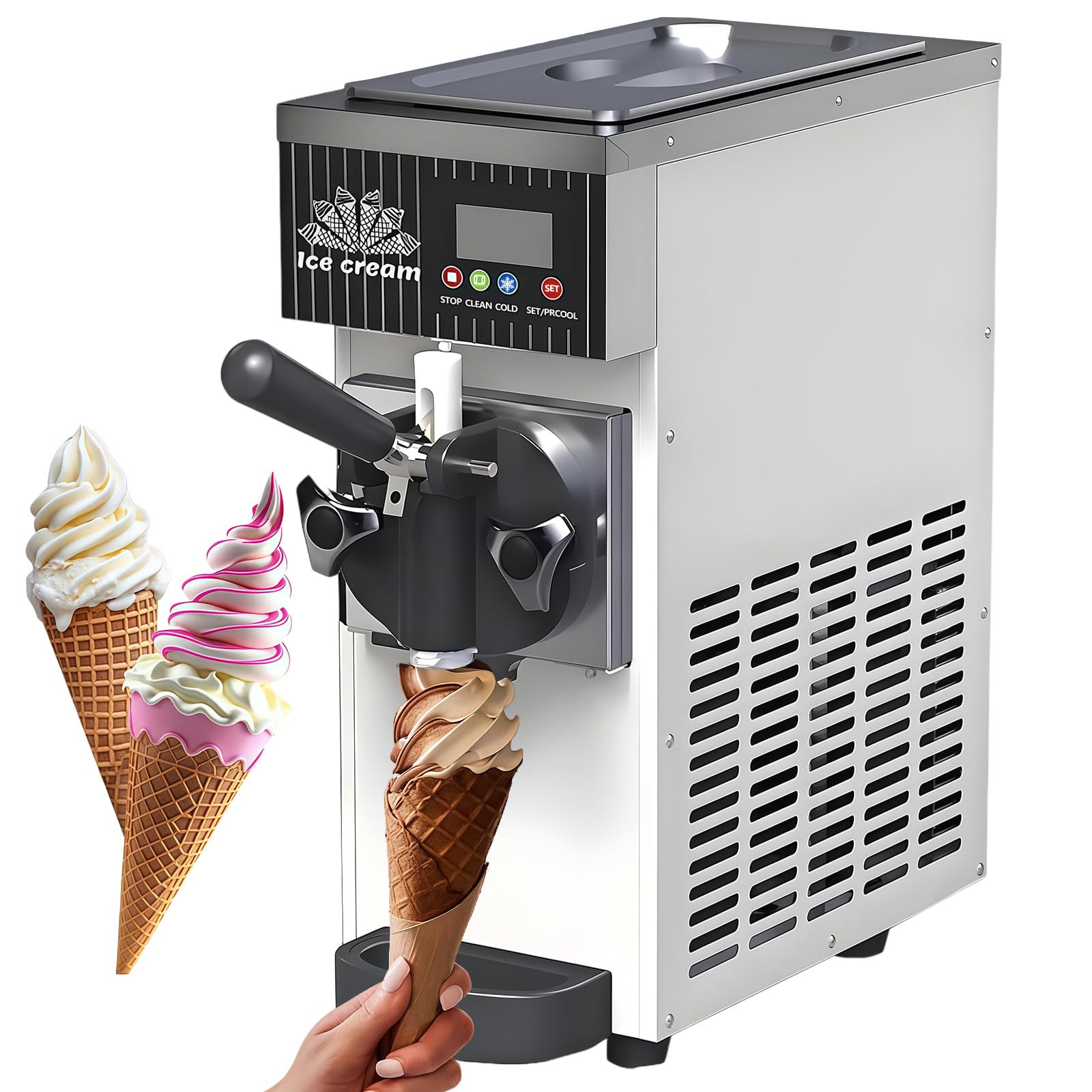 BANGBANGJI Commercial 4.5-8kg/H Yield Soft Serve Ice Cream Machine, Single Flavor Soft Serve Ice Cream Maker 3.5L Hopper with LED Panel Auto Clean for Restaurants Snack bar Supermarkets White