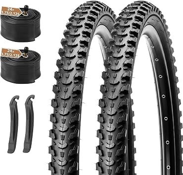MOHEGIA Mountain Bike Tires Set 2 Pack 20/24/26x2.125 Inch Folding Bicycle Tires Replacement and Pair 20/24/26 Inch Inner Tubes Schrader Valve with Tire Levers