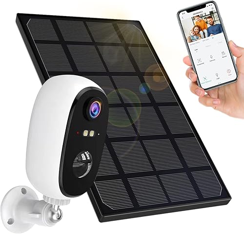 Spazvolv Cámara de seguridad para exteriores con panel solar de 3 W, fuente de energía sin parar, cámara de vigilancia para el hogar, detección de