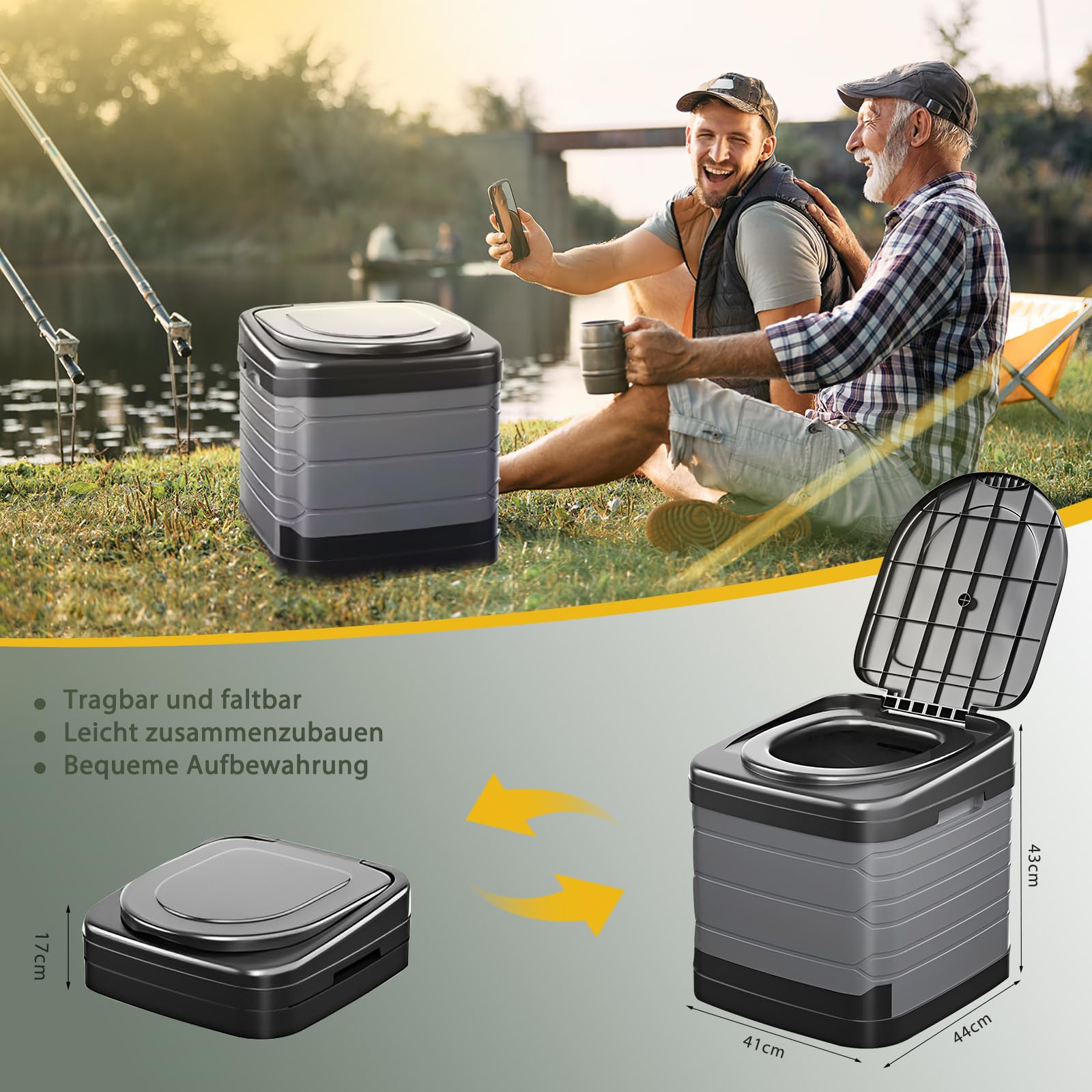 Campingtoilet Met Afvalzakken - Zwart/groen - Mobiel Toilet Voor Op De Chemicalien Draagbaar Reistoilet Buiten Of Binnen Opvouwbaar Droog Composttoilet Met 12 Toilettassen
