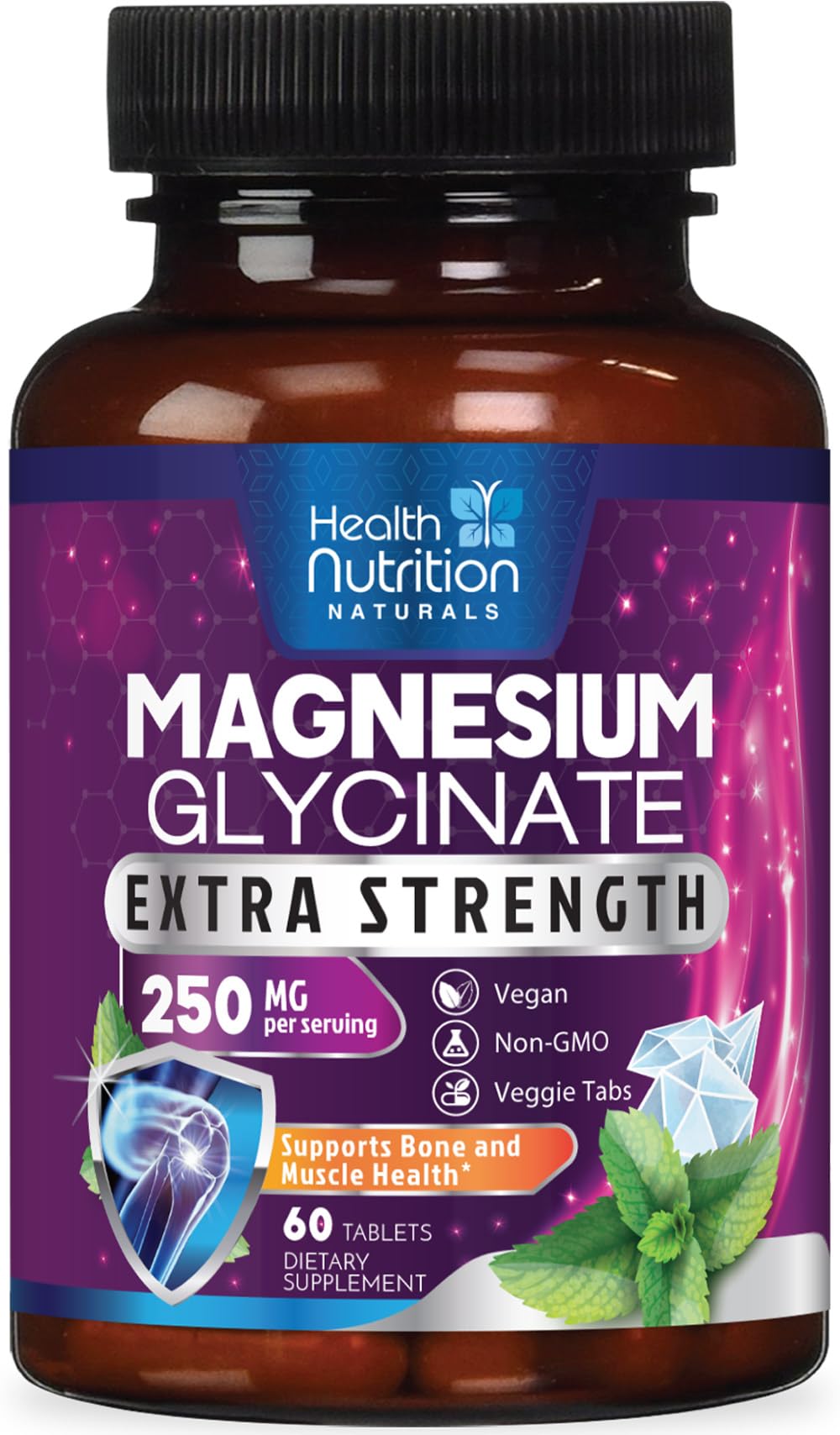 Magnesium Glycinate 250mg - 100% Chelated Magnesium for Max Absorption - Sleep Support, Muscle, Nerves, Bone & Heart Health Support, Best Mag Supplement, Vegan Non-GMO, 3rd Party Tested - 60 Tablets