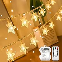 Vista 9 de ANJAYLIA 20 luces LED de cadena de estrellas de 10 pies, luces de hadas de Navidad operadas con batería para decoración interior y exterior, fiesta