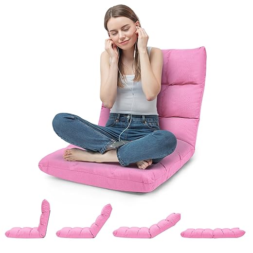 ERGOMASTER Video Gaming Floor Chair with Adjustable 14-Position Memory Foam, Folding Floor Sofa Chair Lounger Folding Sleeper Bed Couch Recliner, Lazy Lounger for TV, Reading, Relaxing Pink