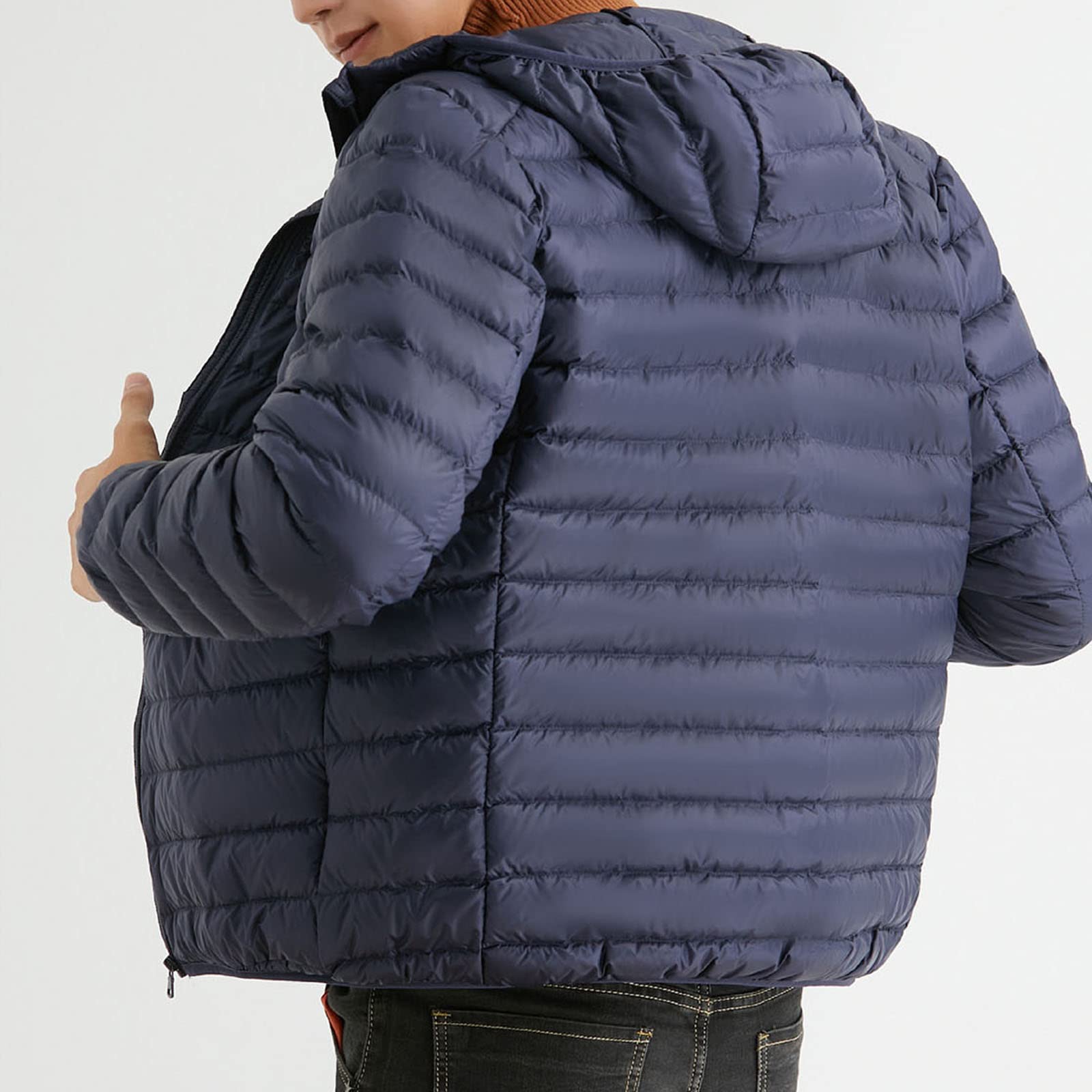 Chaqueta de Plumón para Hombre con Capucha Chaquetas Acolchadas Livianas y Plegables Abrigo Casual Resistente al Agua con 90% de Plumón,Dark,3XL(188cm96kg)