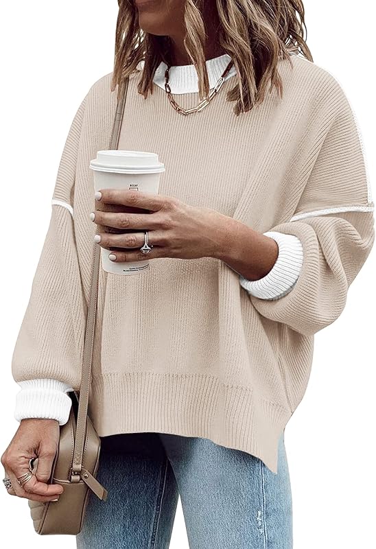 Womens Oversized Sweaters Fall 2026 Fashion Clothes Colorblock Knit Tops image 2