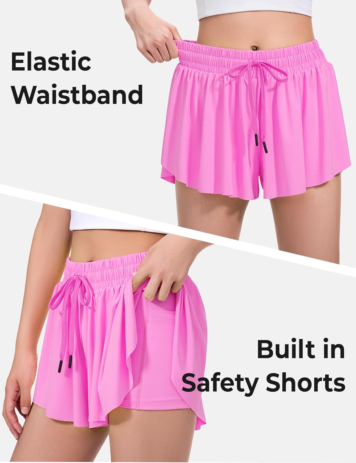 BOOPH Girls Flowy Shorts Athletic Butterfly Shorts with Inner Pockets 2-in-1 for Girls Running Tennis Sports - Image 4