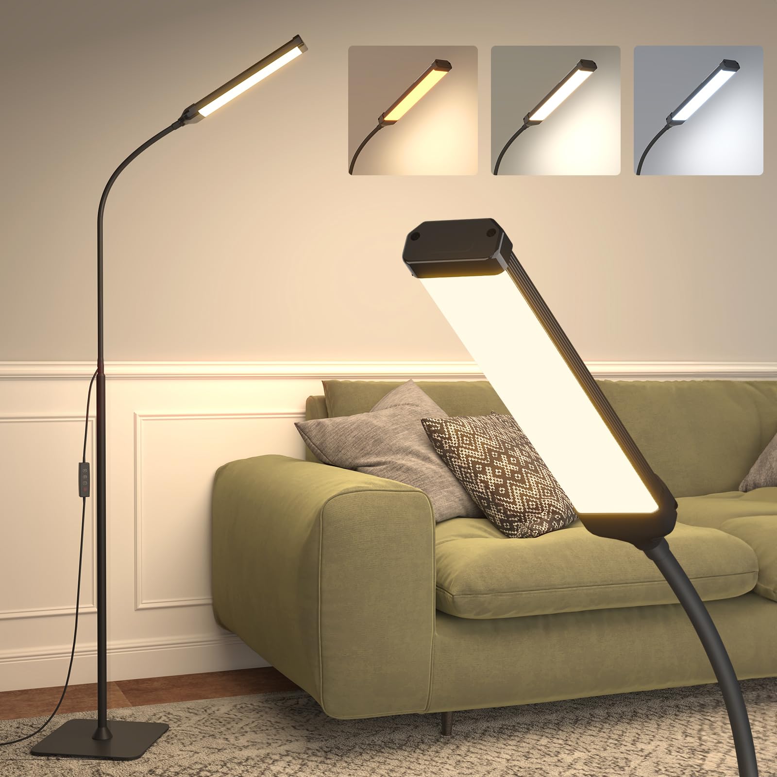 Aisutha LED Floor Lamp, Reading Lamps Adjustable Stepless Colors & Brightness Standing Lamp, Nail Tech Lamp, Lash Light for Eyelash