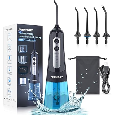 Cordless Water Dental Flosser Teeth Cleaner, INSMART Professional 300ML Tank DIY Mode USB Rechargeable Dental Oral Irrigator for Home and Travel, IPX7 Waterproof 3 Modes Irrigate for Oral Care