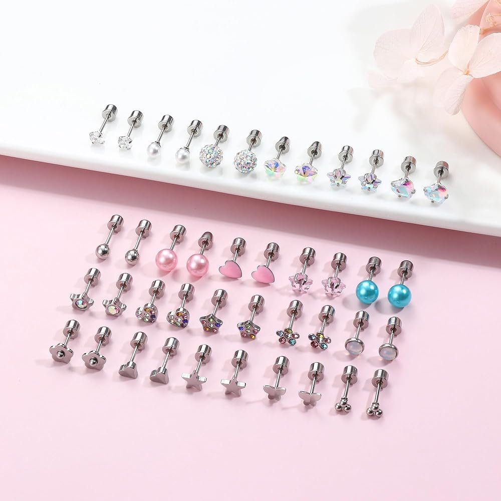 Boucles D'oreilles Adolescente Fille 16 Paires Boucles D'oreilles FIOROYAL Pour Filles - Acier Chirurgical Hypoallergénique (cœurs, Fleurs...) Boucle D 'oreille Ado Fille