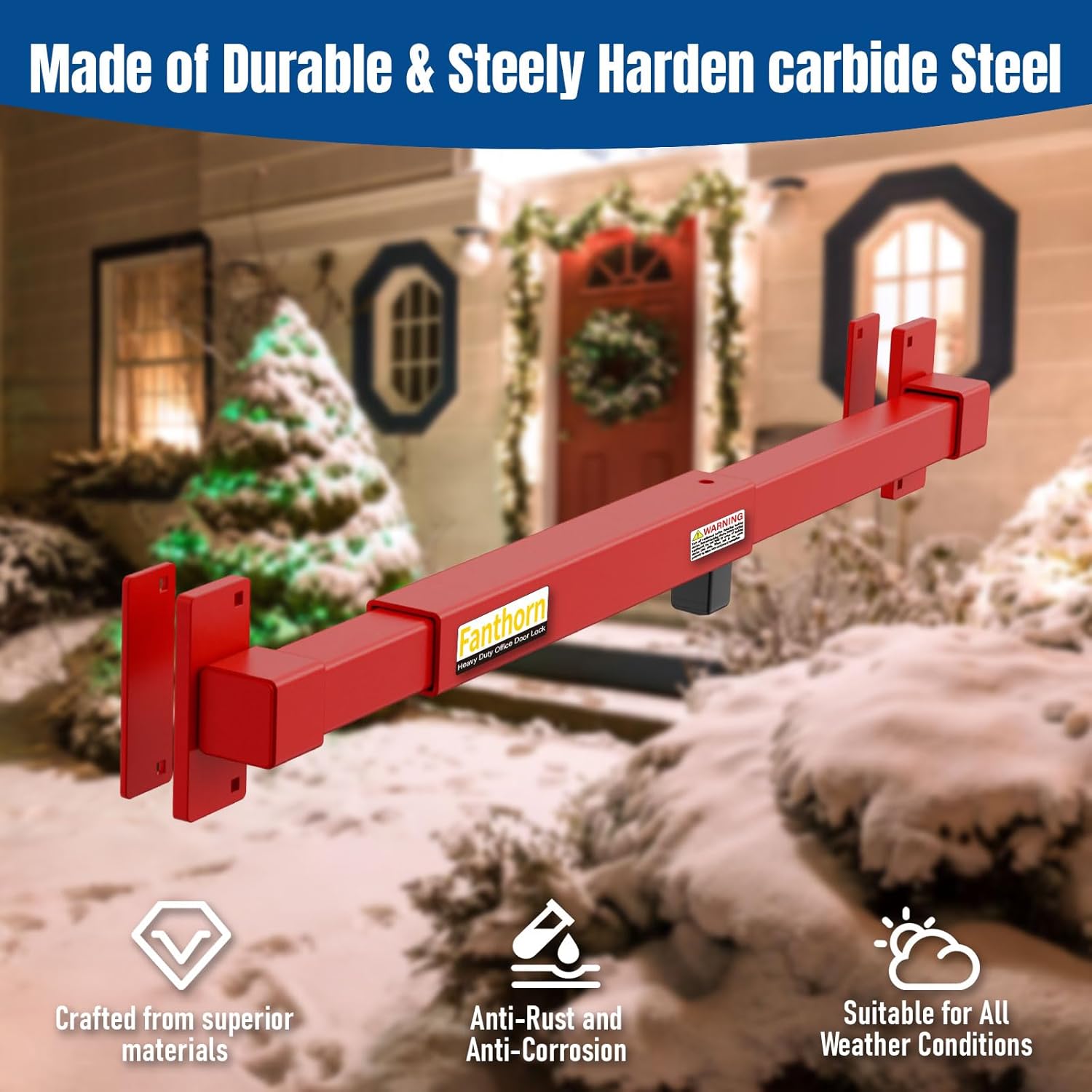 Heavy Duty Door Security Bar, Adjustable for Exterior Door Widen from 32” to 40”, Universal Anti-Theft Sliding Door Lock Bar, Door Barricade Security Bar for Office Trailers & Warehouse Doors(Red)