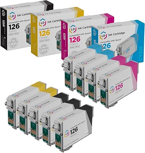 LD Productos de repuesto para cartuchos de tinta Epson 126 (3 negros, 2 cian, 2 magenta, 2 amarillos, 9 unidades) para uso en Workforce: 435, 520,