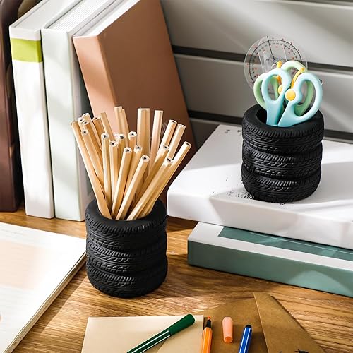 Miniatura 3 de Tenceur 8 piezas de soporte para bolígrafos en forma de neumático, decoración de escritorio para hombres, soporte para maceteros en forma de