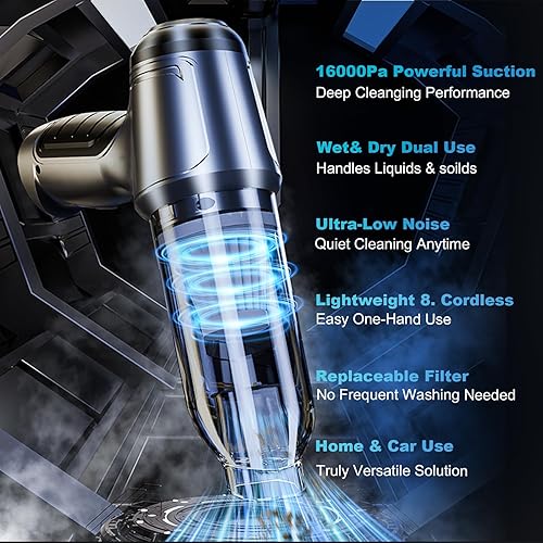 Miniatura 2 de Aspiradora de mano inalámbrica recargable de mano con la mejor aspiración, succión fuerte de 18000 Pa, bombeo e inhalación, bajo ruido, para el