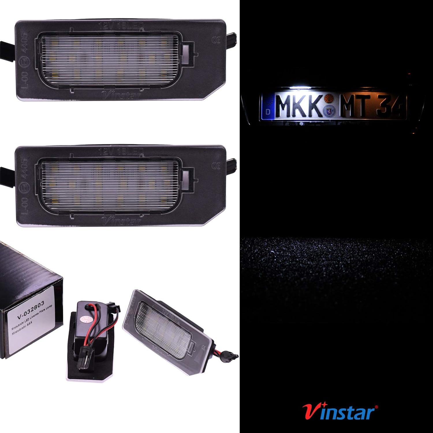 VINSTAR LED Number Plate Light E-Approved CAN-Bus 18 LEDs per Module 6000 Kelvin for Mitsubishi (all suitable models in the product description)
