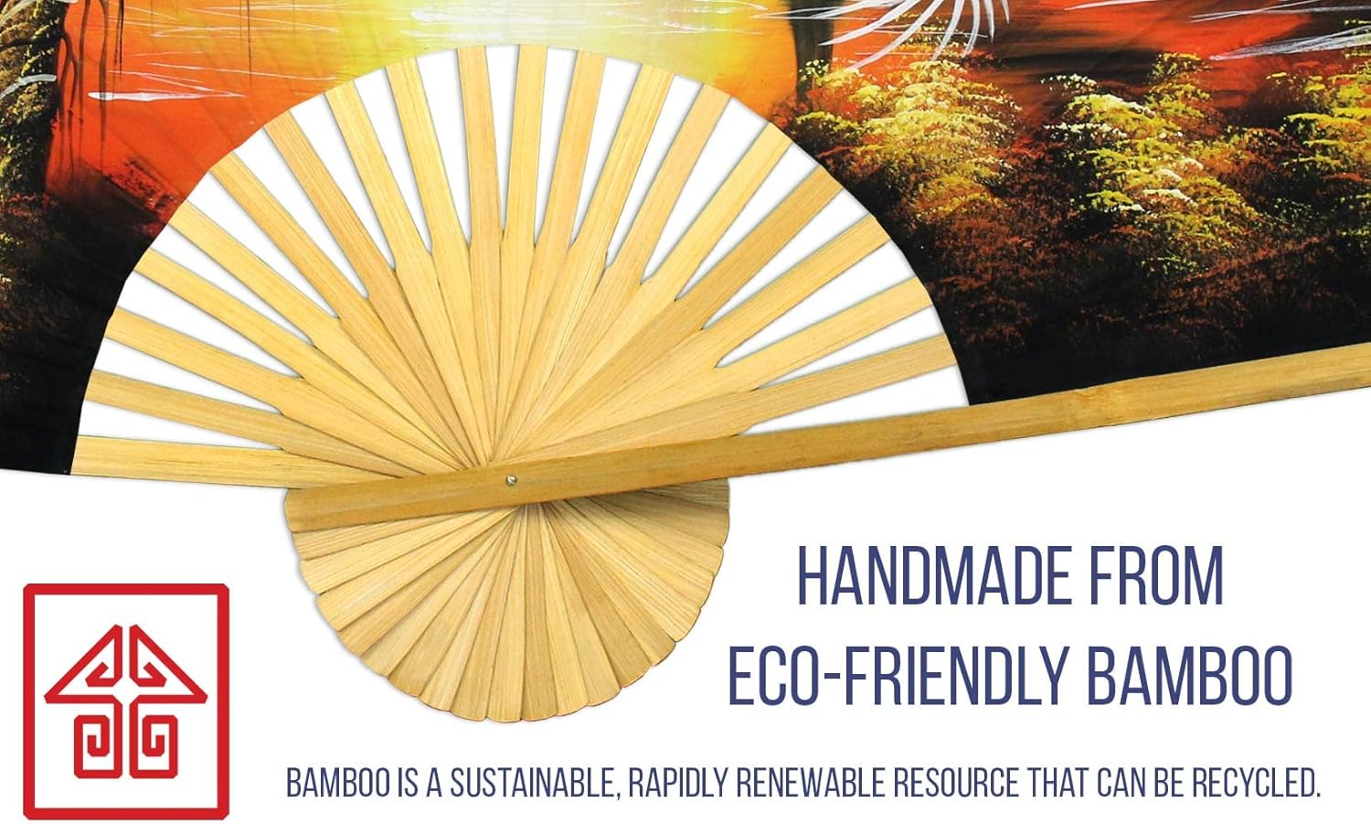 Oriental-Decor Asian Sunrise Folding Wall Fan Hand-painted Wall Decor Art (60 inch wide)