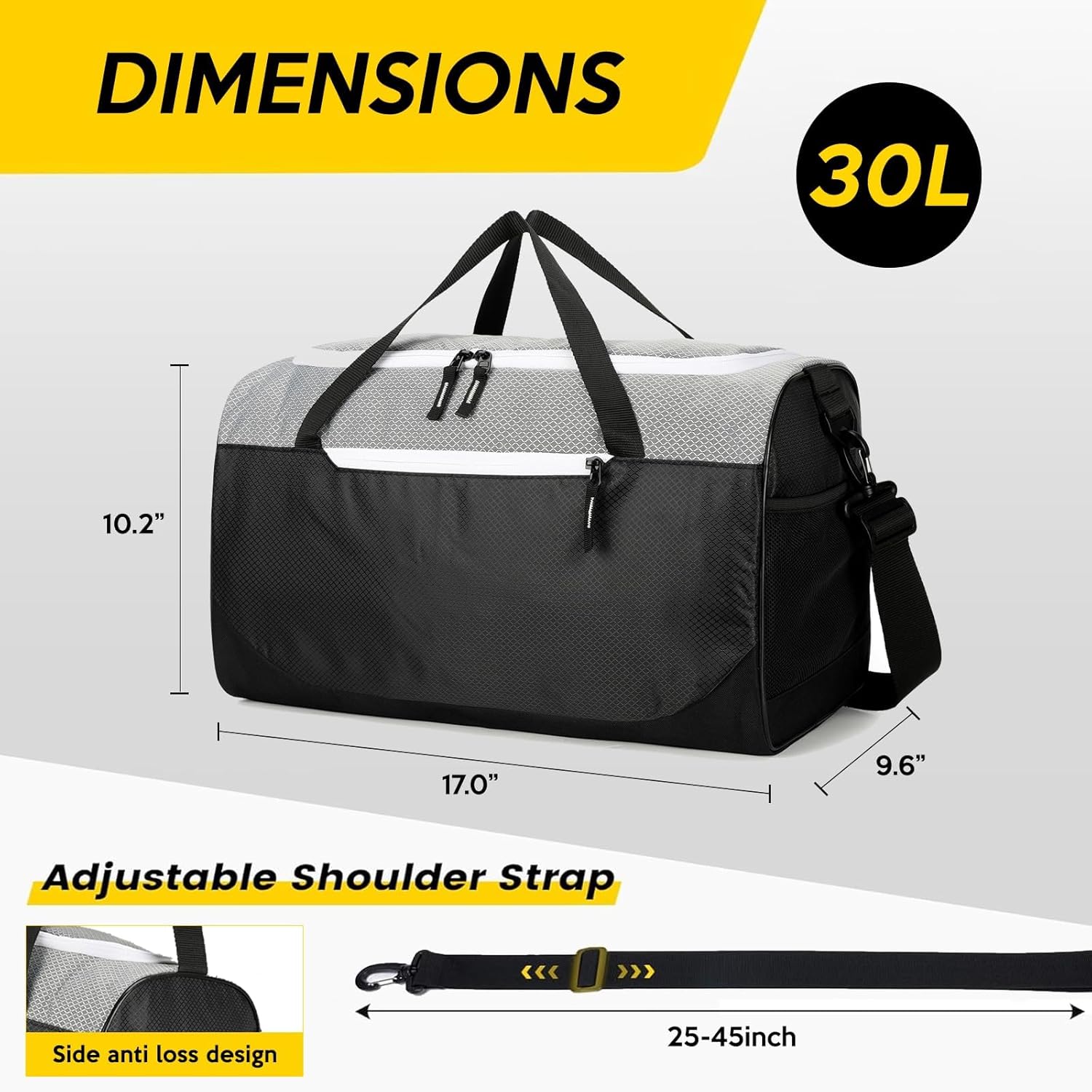 17 inch Small Gym Bag for Men, Foldable Duffle Bag for Travel, Carry On Duffel Bags for Airplanes, Black - Image 2