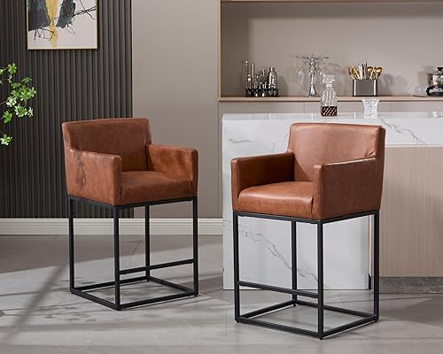 Miniatura 10 de VESCASA Linen Taburetes de bar de 31 pulgadas de alto con brazos, taburetes de bar tapizados con respaldo acolchado de 12.5 pulgadas de alto, sillas