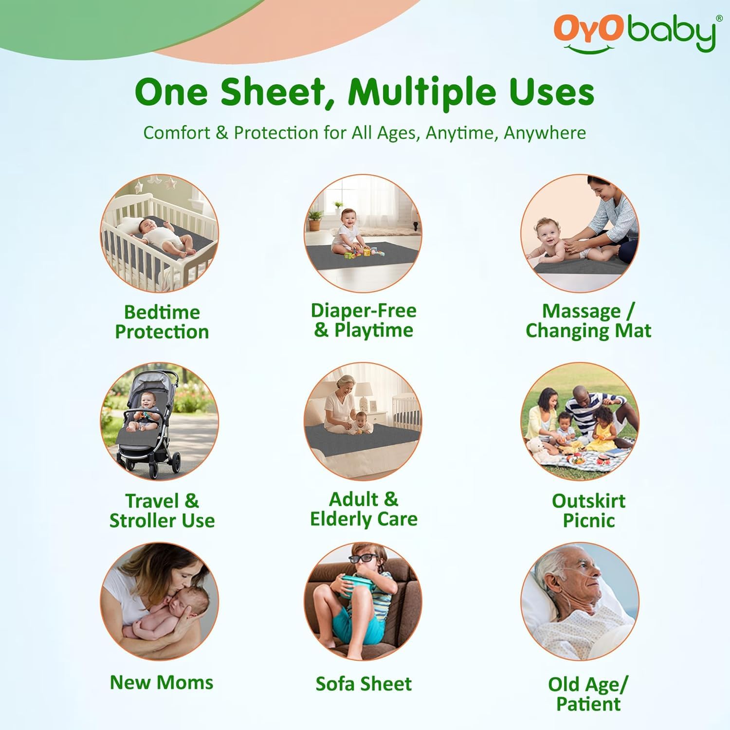 OYO BABY Waterproof Mattress Protector Sheet for Baby & Toddler Large Pack of 3 (100x140 cm) | Quick-Dry Reusable Bed Pad | Extra Absorbent Soft Breathable Dry Sheet (Dark Blue, Salmon Rose & Grey) 1
