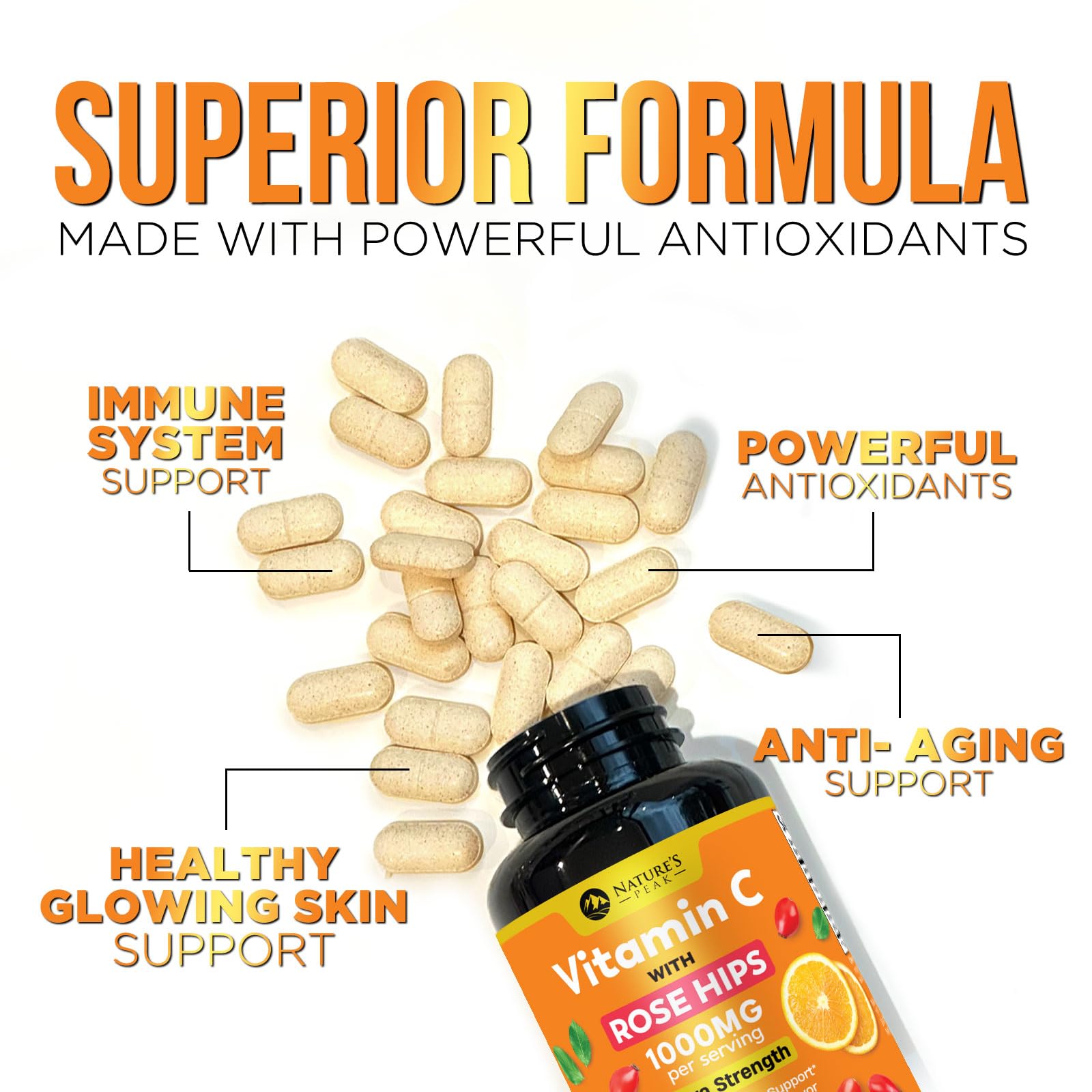 Vitamin C 1000mg Per Serving - Extra Strength Daily Immune Support with Rose Hips Chewable Supplement - Sugar Free Tasty Orange Flavor - Antioxidant & Collagen Support - USA Bottled - 120 Tablets — Amazon image 5