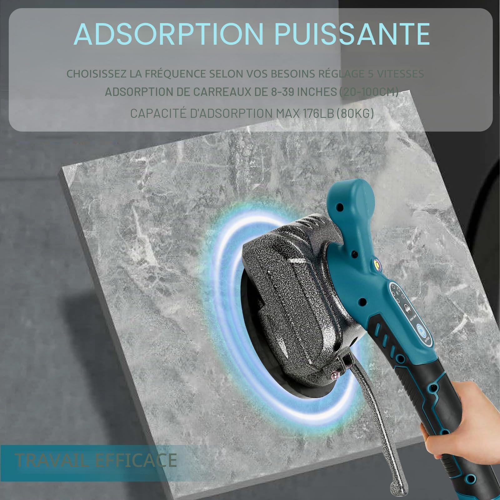 Machine à carreler pour Makita 18V, vibrateur de carrelage électrique avec ventouse de 4,7 x 4,7 pouces, 5 vitesses réglables, capacité de 80 kg, machine à carreler, adaptée aux carreaux de 39 pouces