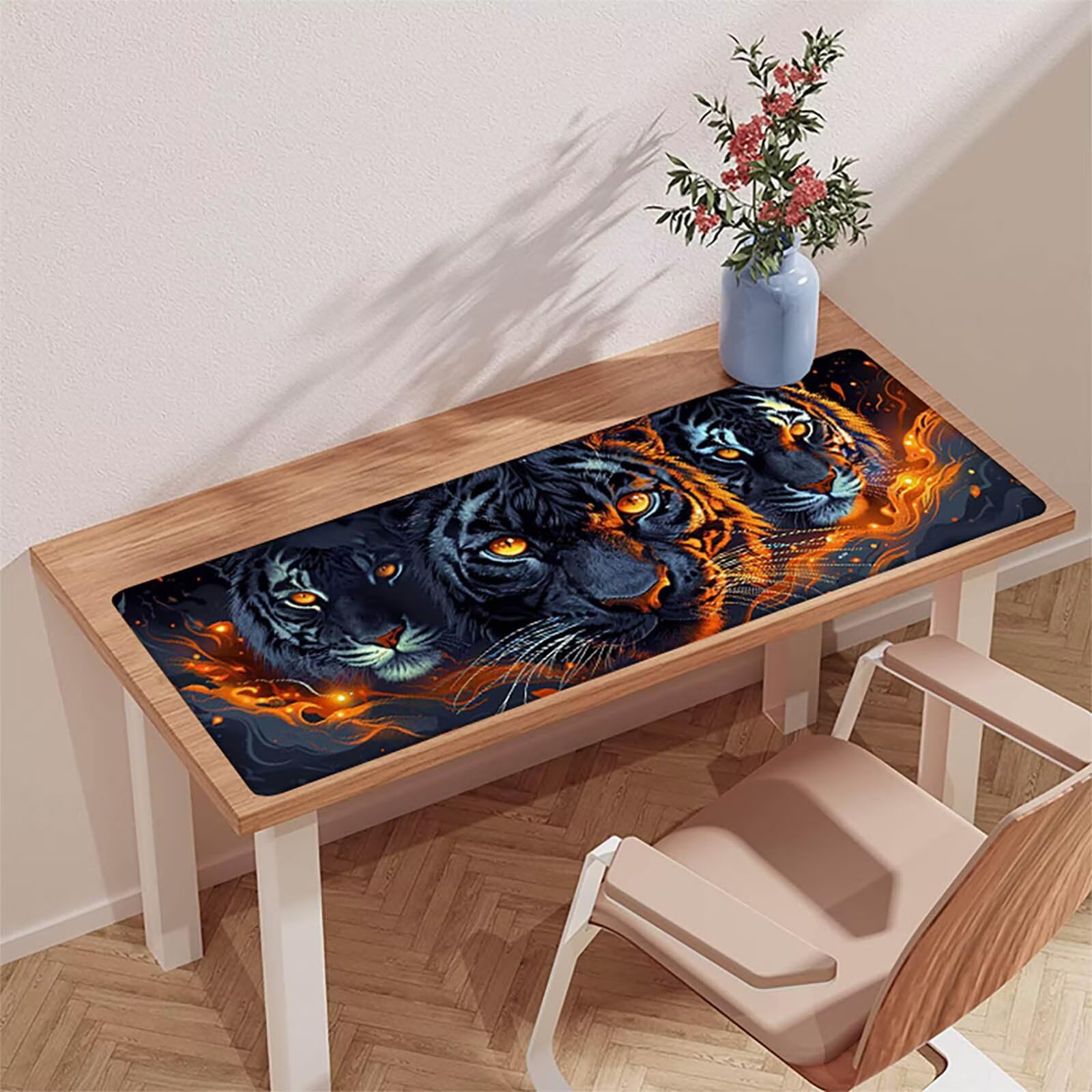 szara podkładka pod mysz, tygrys XXL, 1600 x 800 x 3 mm, podkładka na biurko z przyszytymi krawędziami, podkładka pod mysz dla graczy, poprawia precyzję i prędkość, akcesoria na biurko, prezent dla