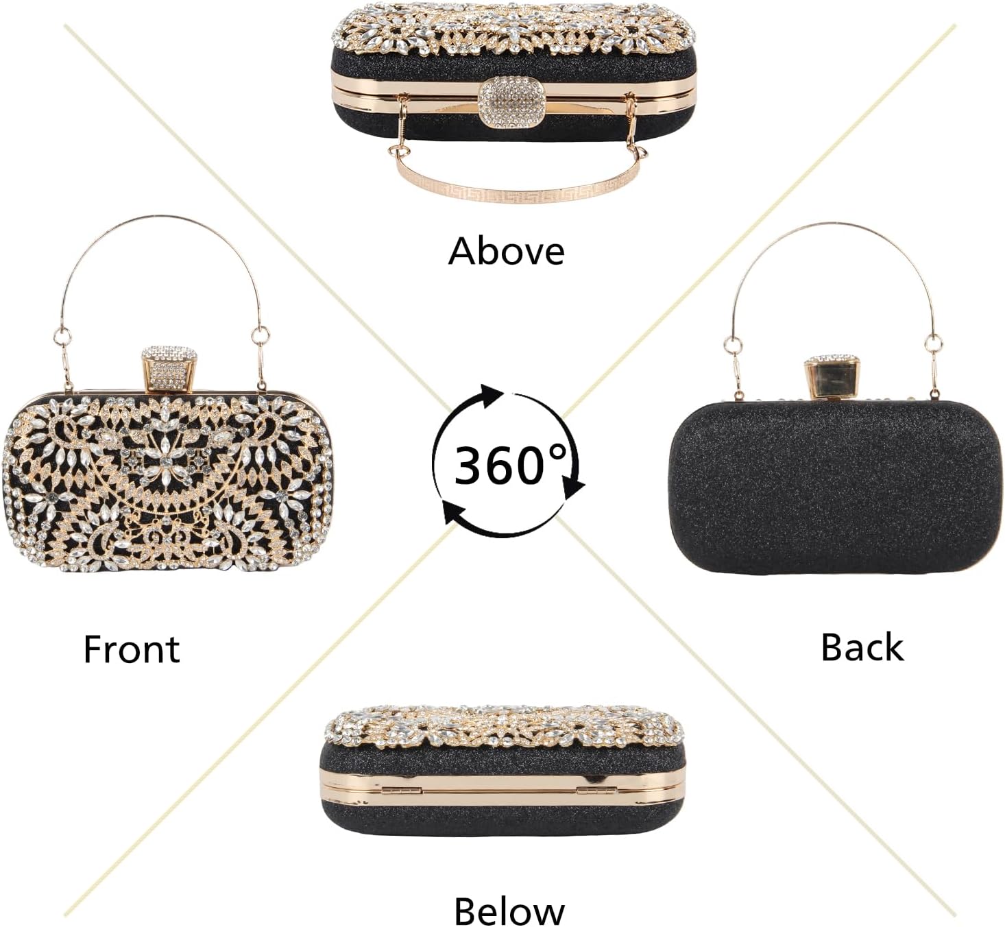 GOKTOW Rhinestone Clutch Purse,Sparkly Crystal Floral Evening Bag for Women Formal Prom Bridal Wedding Party