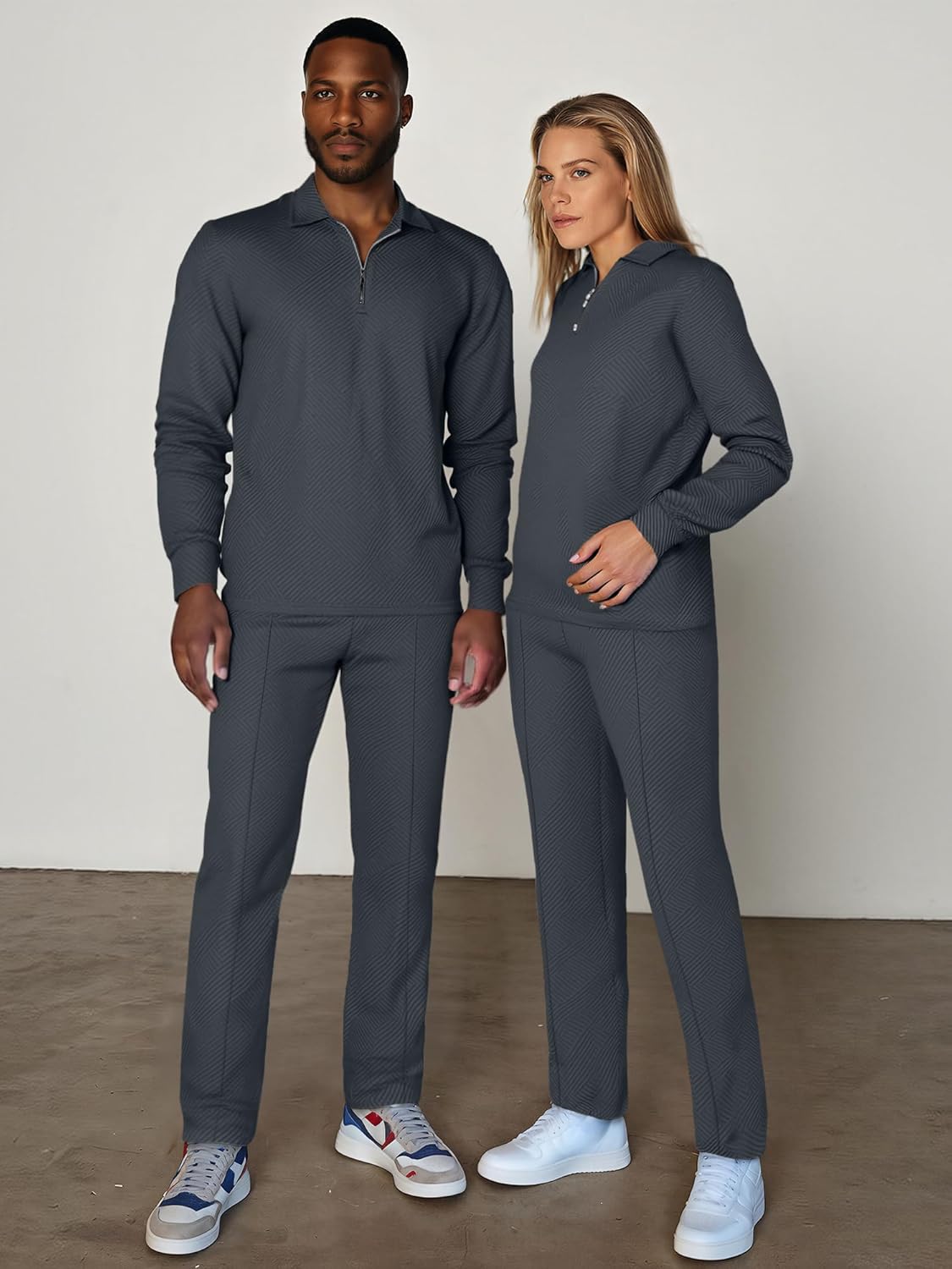 JMIERR Men's 2 Piece Outfits Quarter Zipper Polo Shirt Tracksuit & Joggers Sweatpants Sweatsuit Sets Jacquard - Image 5