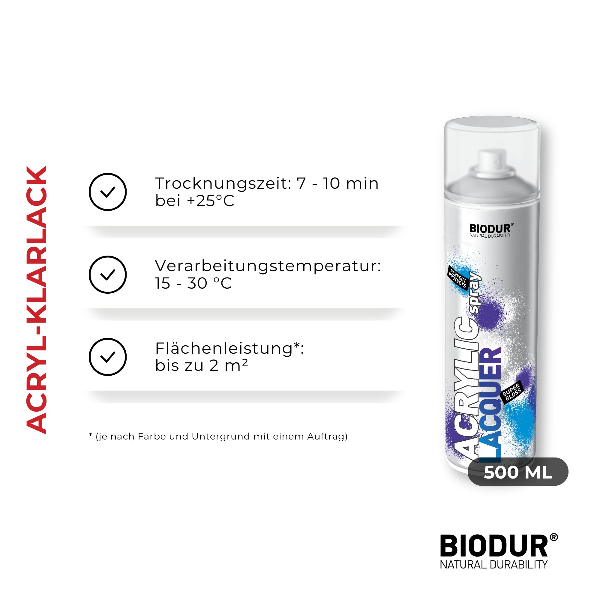 Lakier w sprayu Lakier akrylowy Uniwersalny 500 ml, błyszczący, przezroczysty, klarowny Uniwersalny lakier w sprayu, odporny na promieniowanie UV, do stosowania na zewnątrz i wewnątrz