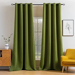 MIULEE Blackout Curtains 96 Inches Long for Bedroom Living Room Thermal Insulated Room Darkening Grommet Top Solid Light Blocking Drapery Set of 2 Window Panels Olive Green