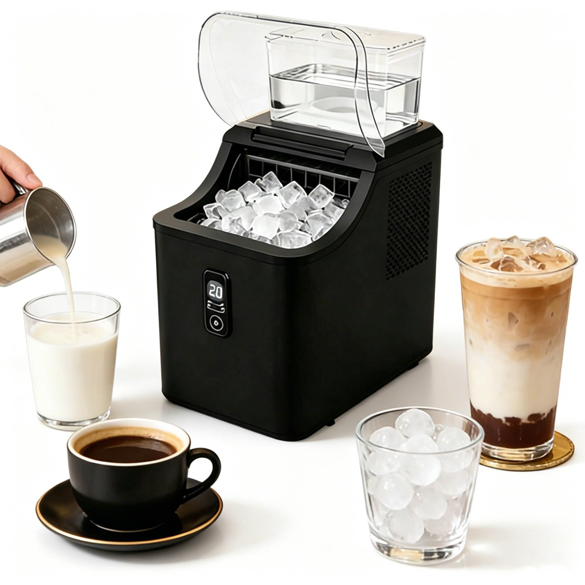 Máquina for hacer hielo en encimera: fabricación rápida de hielo en 8 minutos, producción diaria de 11,8 kg, 24 cubos cuadrados por lote, tanque de 1,6 l sin plomería