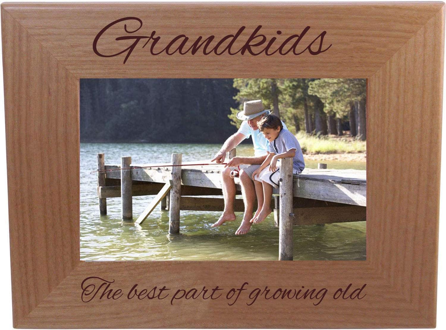 CustomGiftsNow Grandkids - The Best Party of Growing Old Engraved Tabletop/Hanging Natural Alder Wood Picture Frame (4x6 Vertical)