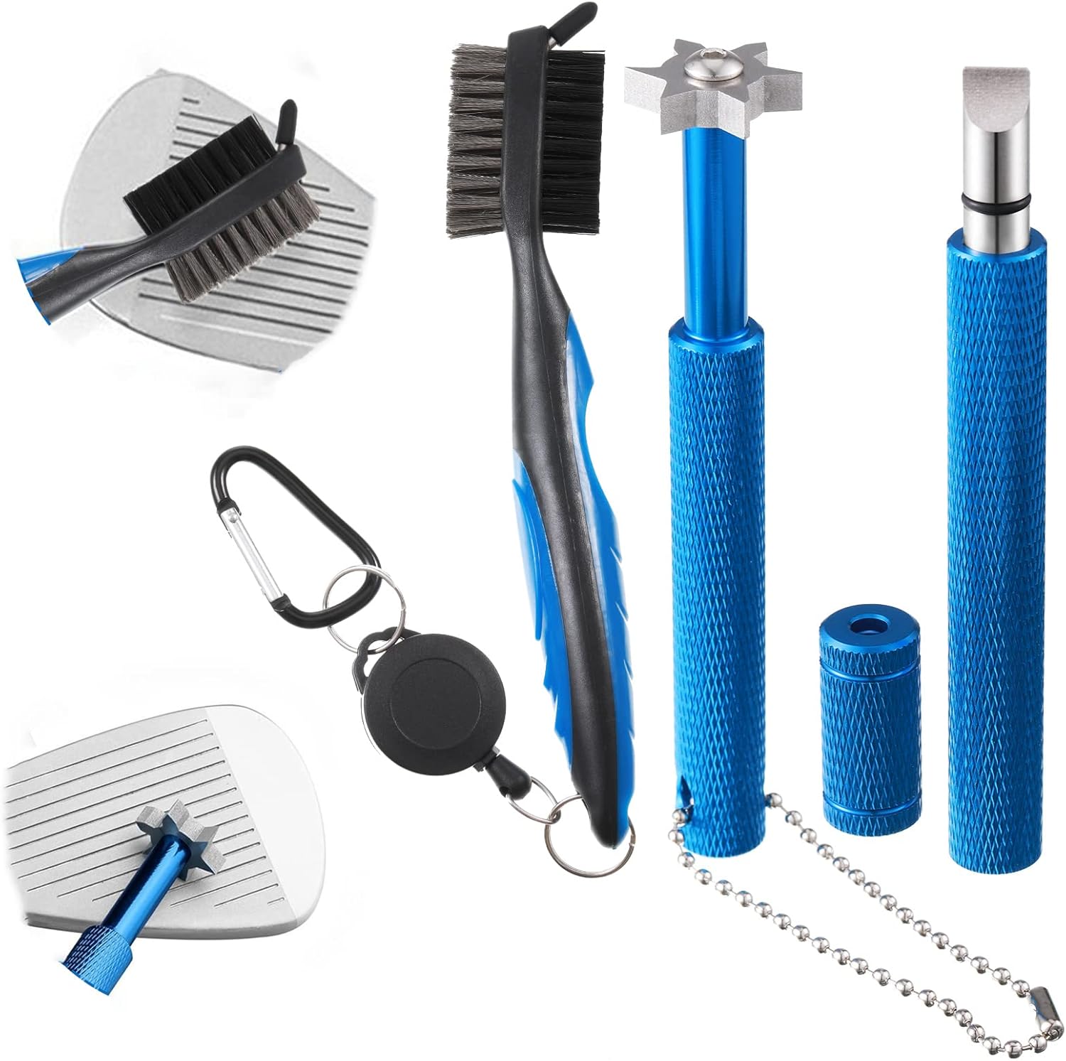 3 Pcs Golf Club Groove Sharpener Retractable Golf Brush and 6Head