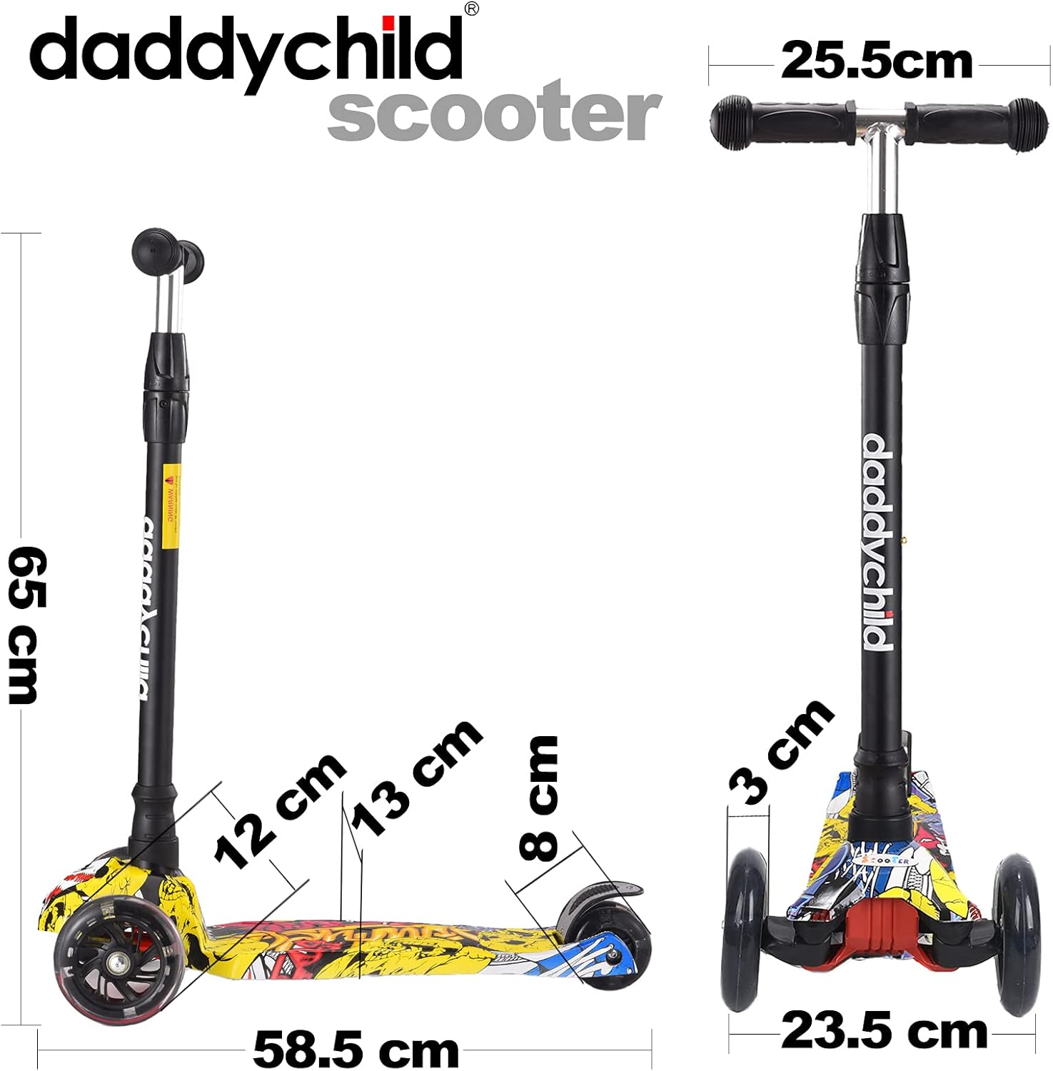 Scooters for Kids 3 Wheel Kick Scooter for Toddlers Girls & Boys, 4 Adjustable Height, Lean to Steer, Extra-Wide Deck, Light Up Wheels for Children from 3 to 14 Years Old