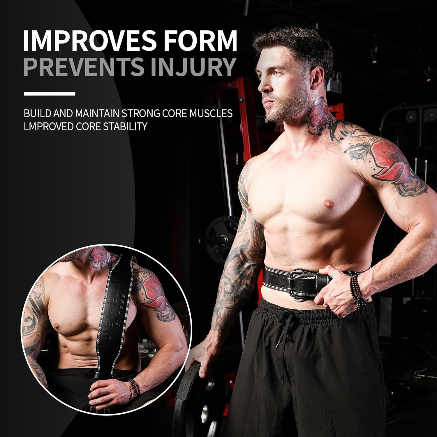 Leather Weight Lifting Belt, 4”& 6”Padded Lumbar Back Support, 10 Adjustable Holes, Gym Weight Belt Ideal for Deadlift, Powerlifting, Bodybuilding and Squat - Image 8