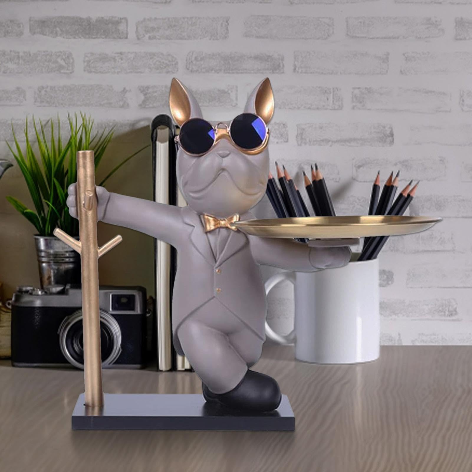 Bandeja de Bulldog Francés Decoración Francés Bulldog Francés Llave Bandeja Almacenamiento de llaves Coole Bulldog Francés Figura con Bandeja Perro Decorativo Bandeja Estatua