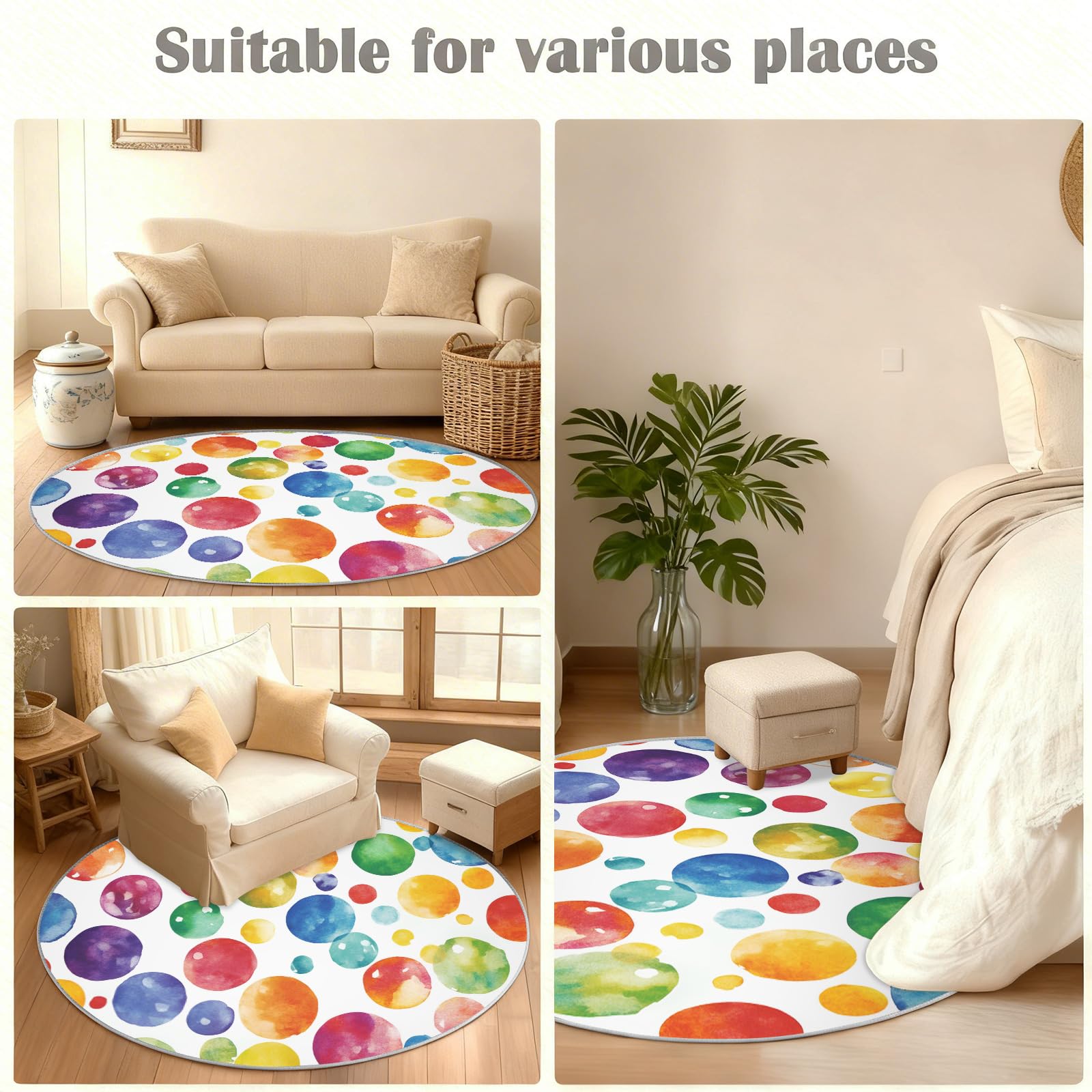 Générique Grand Tapis Rond Lavable Motif Graffiti Pop Art pour Salon, Chambre à Coucher, Table à Manger, décoration d'intérieur - 200 cm
