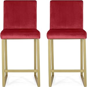 Christopher Knight Home Lexi Modern Velvet Barstools, Wine and Brass (Set of 2)