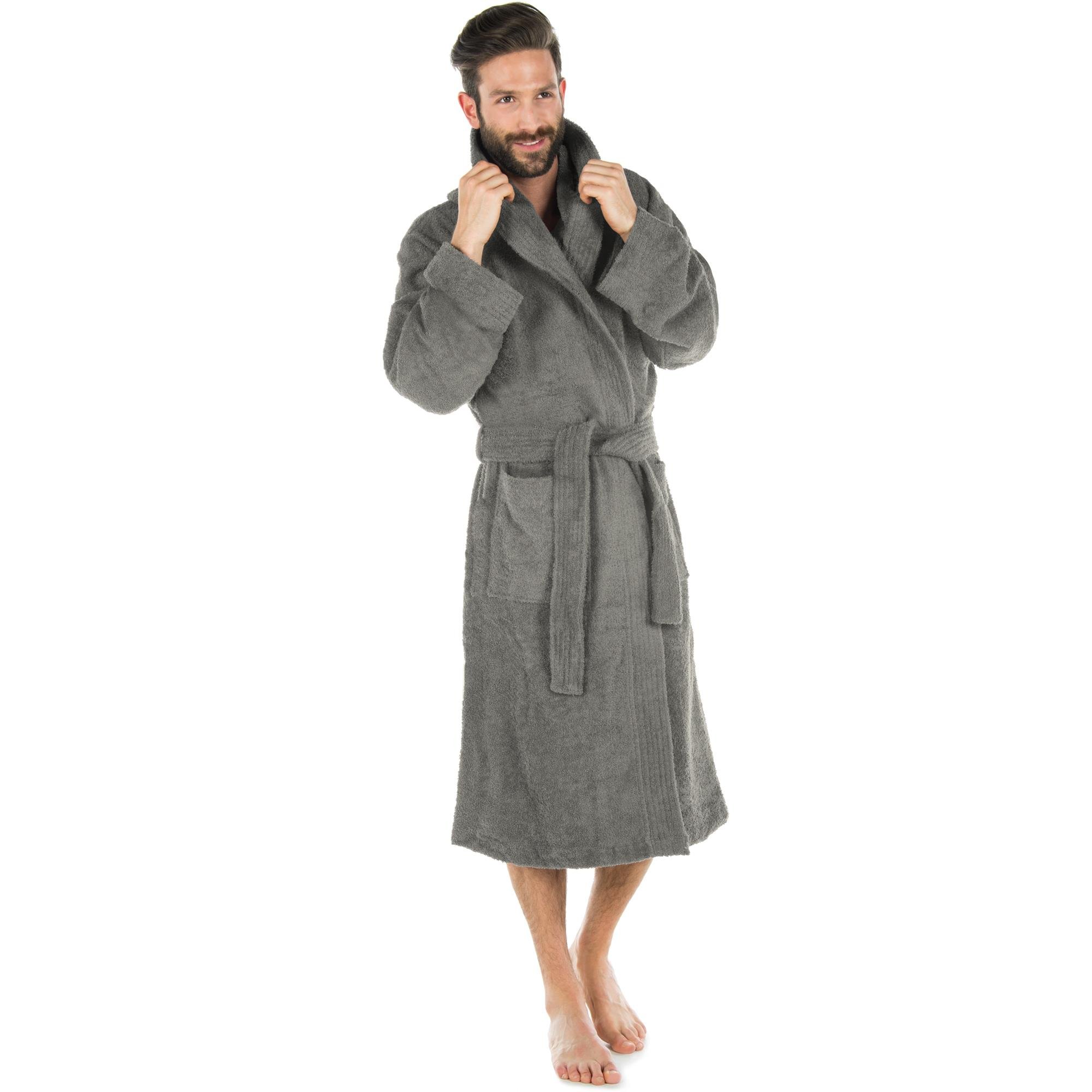 CelinaTex Szlafrok Montana, z kapturem, jednokolorowy, długi, naszyte kieszenie, szwy, kobiety, mężczyźni, unisex, 100% bawełna, ciemnoszary, XL