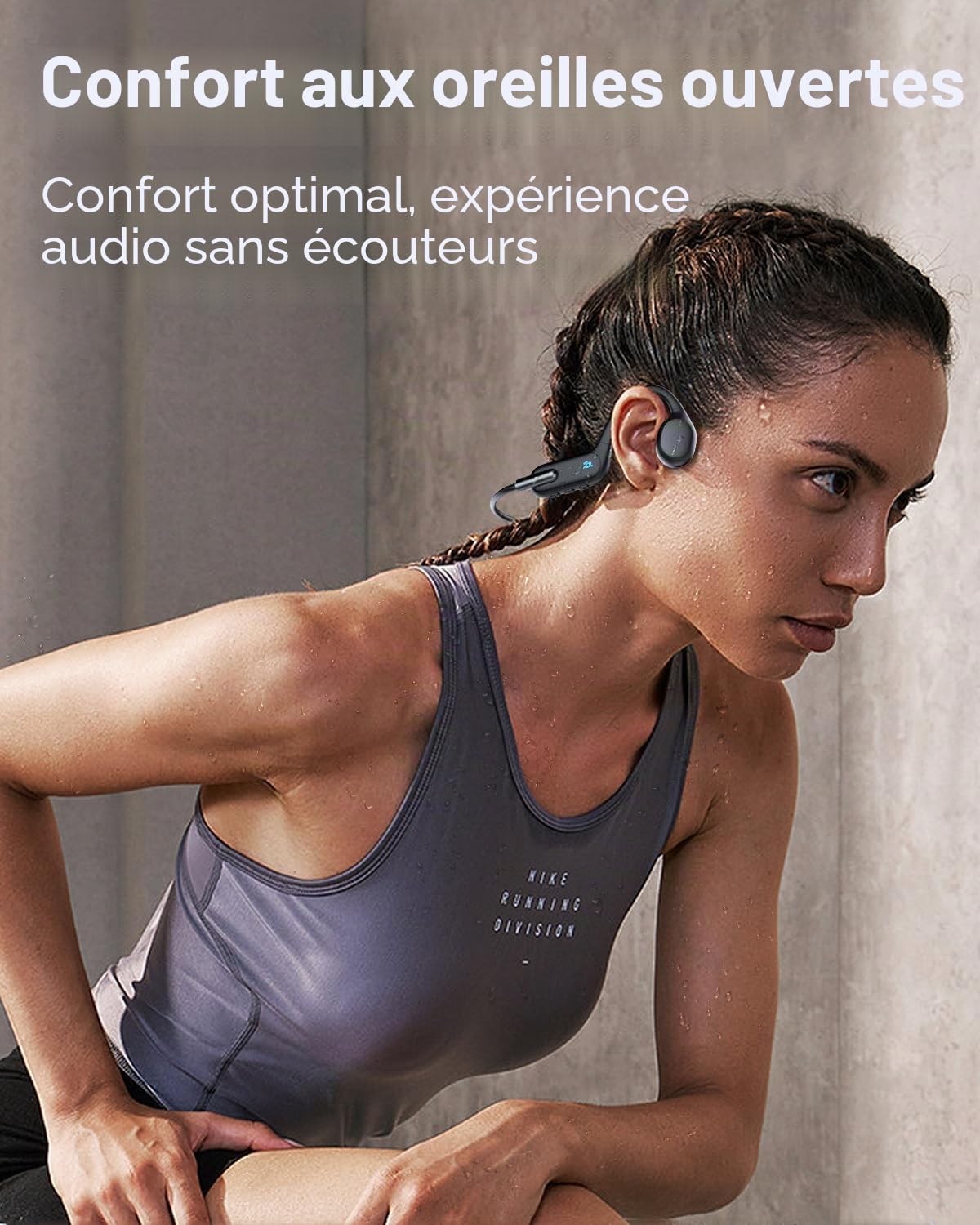 HIFI WALKER Casque à Conduction Osseuse avec Lecteur MP3 Étanche pour Natation IPX8, Écouteurs sans Fil Open-Ear, Bluetooth 5.3 Lecteur de Musique 32 Go pour la Course à Pied, Le vélo