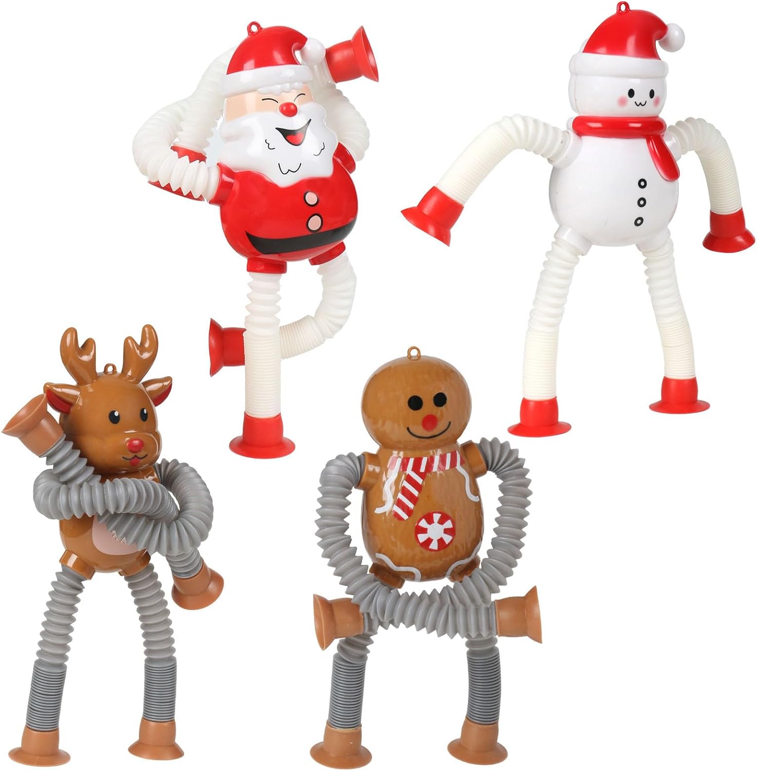 Christmas Pop Tubes Sensory Toys, 4Pack Christmas Telescopic Suction Cup Toy for Toddlers Kid Boys Girls Year Old Age 3+, Travel Christmas Decors Sensory Airplane Resturant Anxiety Toys (Christmas)