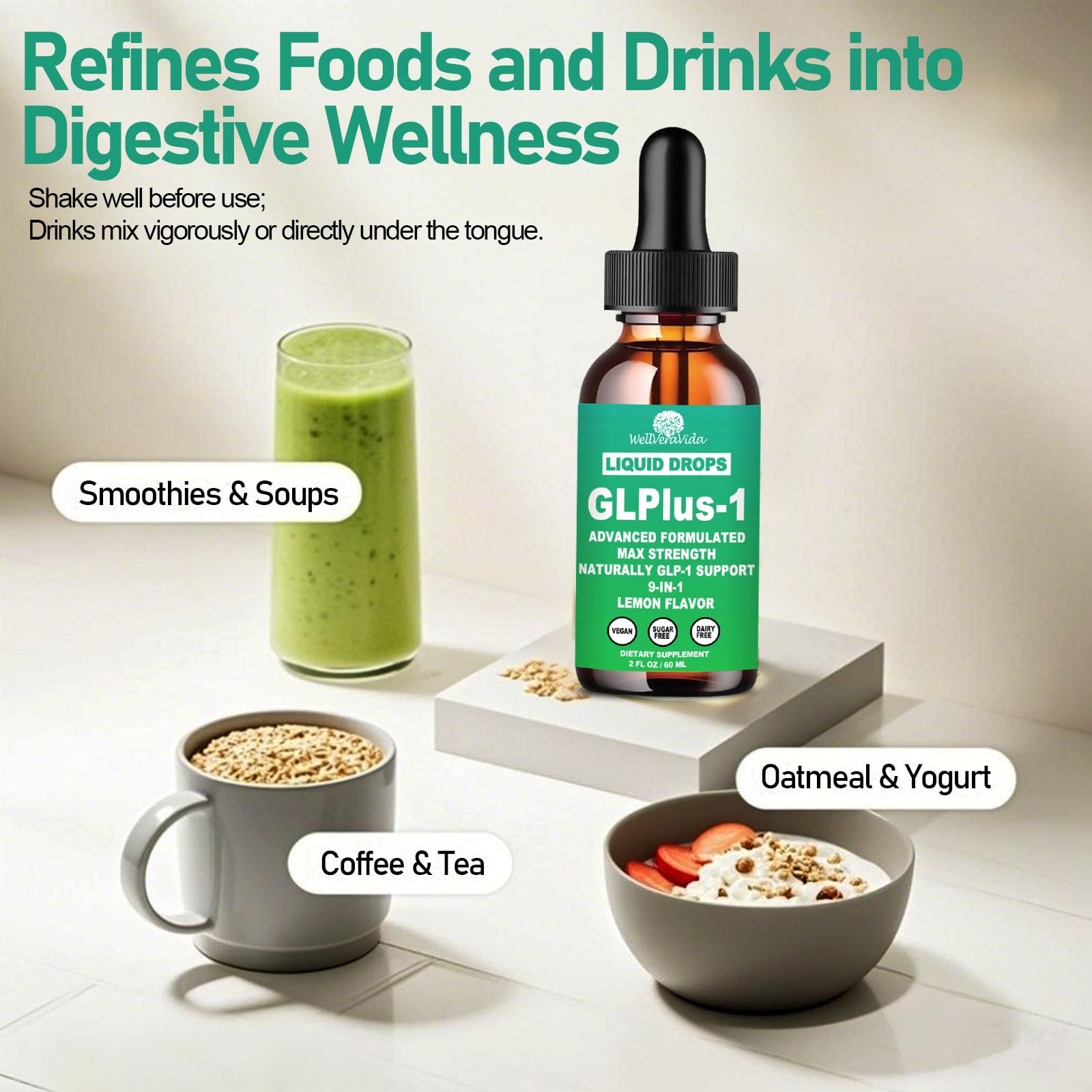 Amazon.com: GLP-1 Supplement for Women & Men, 9-in-1 Naturally GLP-1  Support w. Berberine HCI Cyelon Cinnamon Green Tea Eriocitrin, GLP1 for Gut  Digestion Metabolic, GLP-1 Drops 6X Stronger Than Capsules