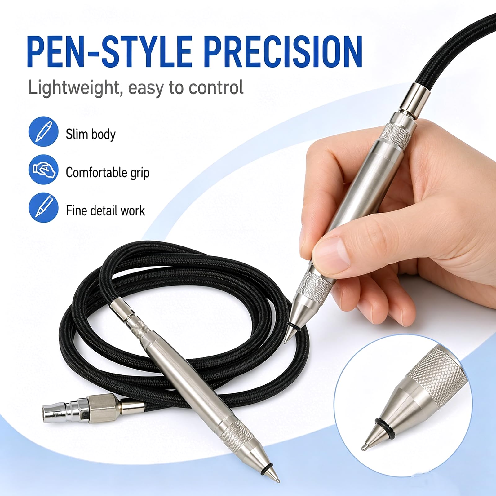 Stylo de gravure pneumatique, outil de gravure de précision pour métal, pierre, verre, bijoux – Fréquence de vibration de 3400/min, entrée d'air de 0,6 cm, pression de fonctionnement de 0,8 MPa