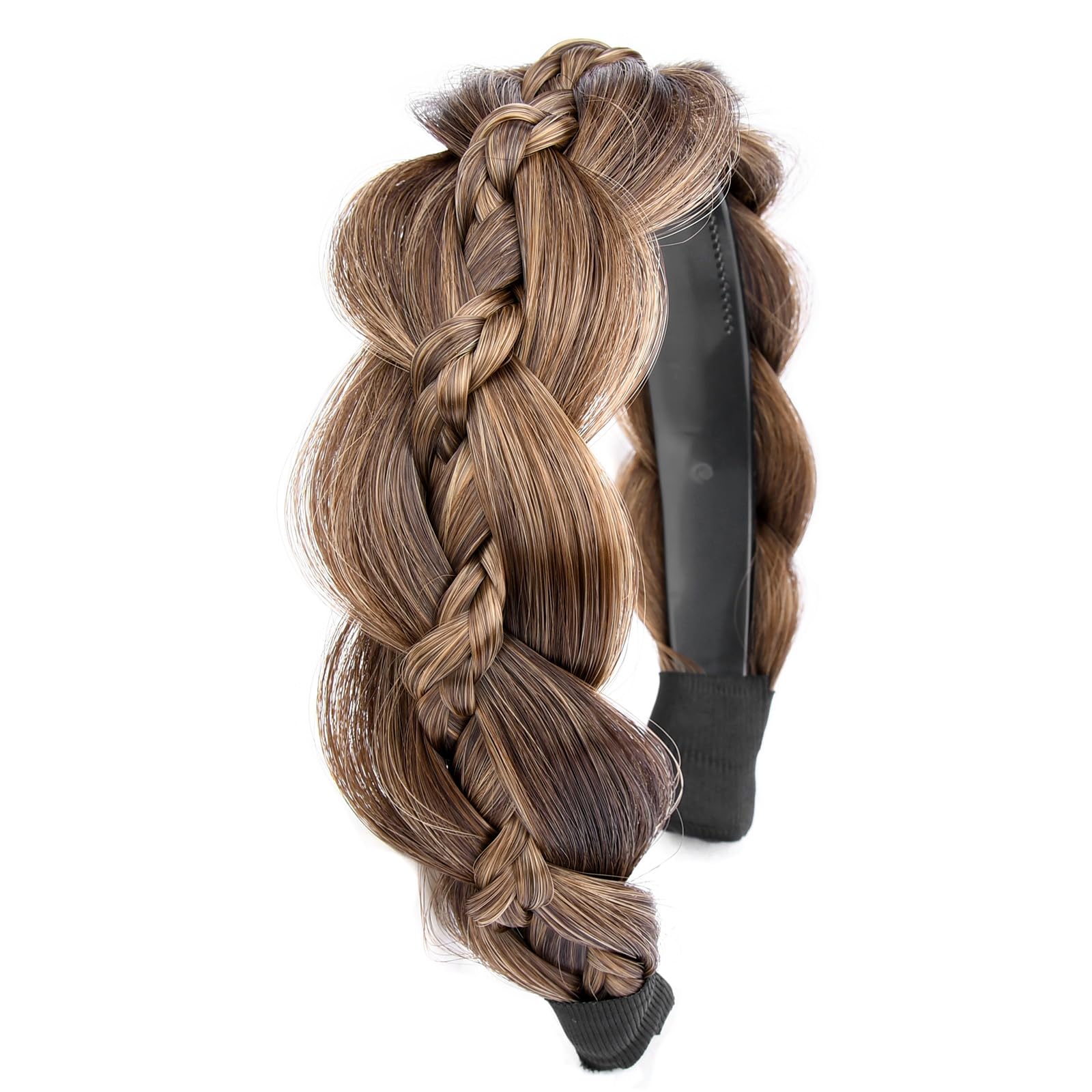 GLEDOLA Wide Braided Headband with Teeth Synthetic Hair Plaited Headband High Elasticity Braids Hair Band Hairpiece for Girls Women (Claybank