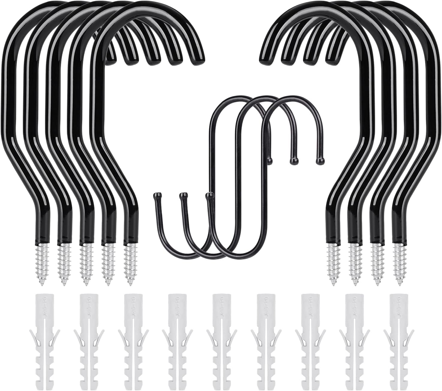 ANPENLarge Screw-in Ceiling Hook, Rubber Coated, Heavy Duty for Wall Mount or Ceiling Storage of Bikes, Ladders, Lawn Furniture, Tools, Cords and Hoses （9 Pack Screw-in Hooks+3Pack S-Shaped Hooks）