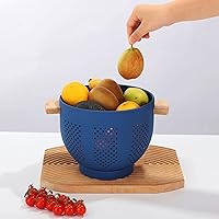 Vista 47 de Colador de metal con mango de madera y base estable, cesta coladora de cocina de acero con recubrimiento en polvo para escurrir pasta, verduras