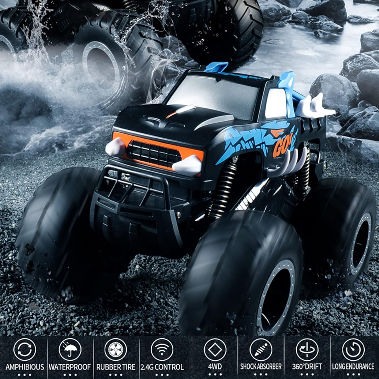 Goolsky D837 Anfibio Coche Teledirigido, Acrobacias Coche 1/16 2.4GHz 4WD 2 en 1 Barco Teledirigido Rotación de 360 Impermeable Todoterreno RC Truck Coches Teledirigidos Para Niños Adulto Regalos Rojo