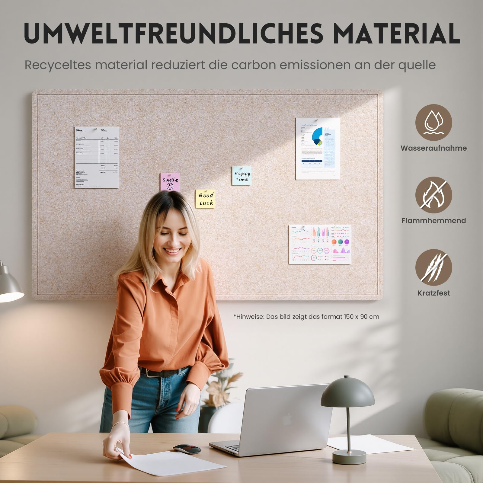 Großes Filz Pinnwand, 120x90 cm Filzboard mit 40 Reißzwecken, faltbares Bulletin Board, Fotodisplay-Tafel mit selbstklebendem Klebeband für Büro, Zuhause und Schule (Oatmeal, 120x90 cm)