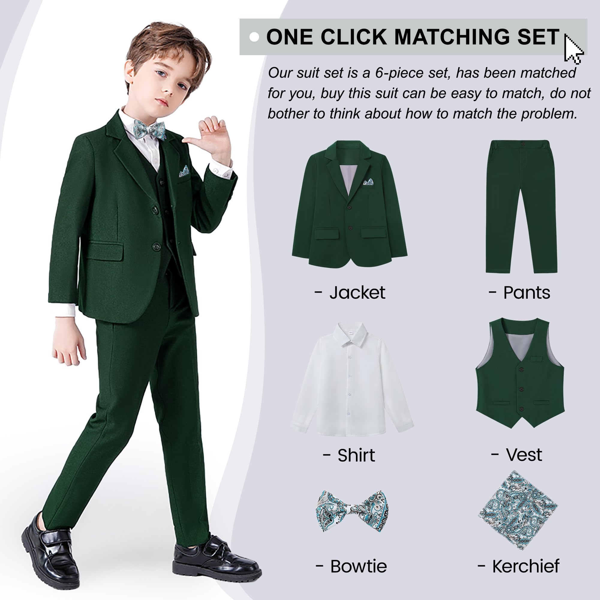 Garçon Costume 5 Pièces Classique Slim Fit Costume de Mariage Ensemble Gentilhomme Tuxedo Veste Pantalon Et Chemise Gilet 6 à 10 Ans