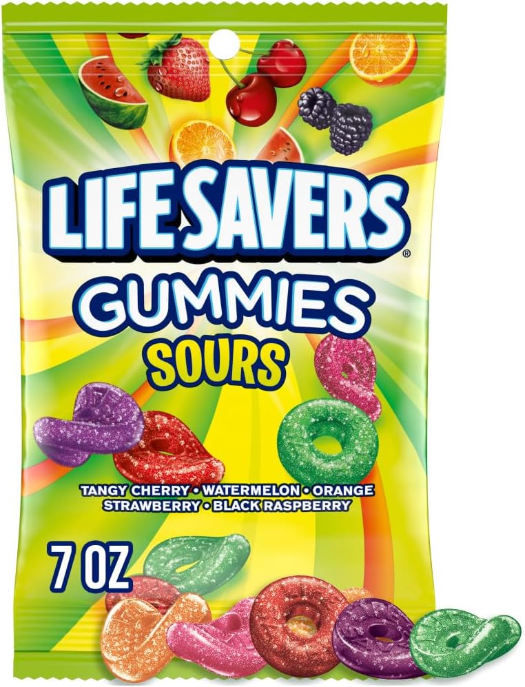LIFE SAVERS Sour Gummy Candy Pack, Individually Wrapped Candy Bulk, Variety Flavors Box, 12 Bags of Sour Gummies