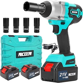 NCOEN 600N.m Cordless Impact Wrench 1/2 inch Impact Gun, 2 x 4.0 Batteries Power Impact Wrench max torque 450ft/lbs, with 4 sockets and portable carrying case for home garden Blue